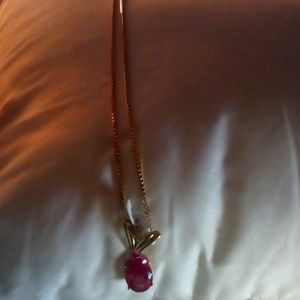Sterling Silver vintage vermeil gold necklace with LG pink charm